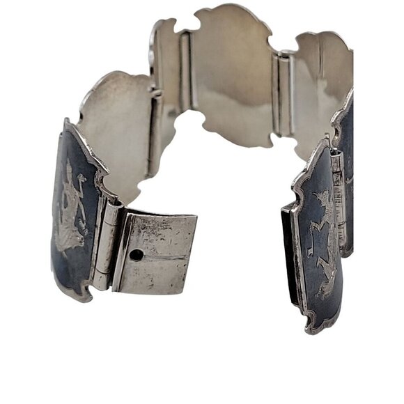 Siam Sterling Silver Bracelet 925 Niello Hindu Goddess Enamel Hinged Panel SZ 7 - Picture 10 of 16